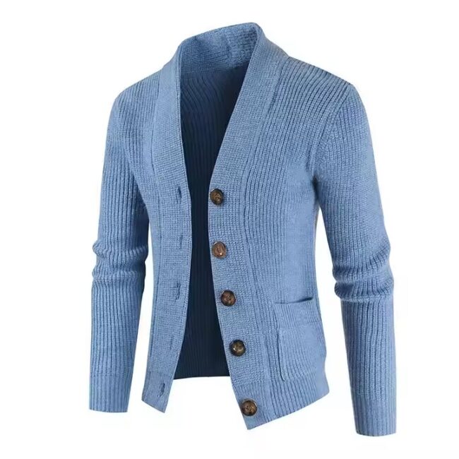 Men Sweater V-neck Knitted Cardigan Fit Warm Recycle Polyester Sweater - Image 3