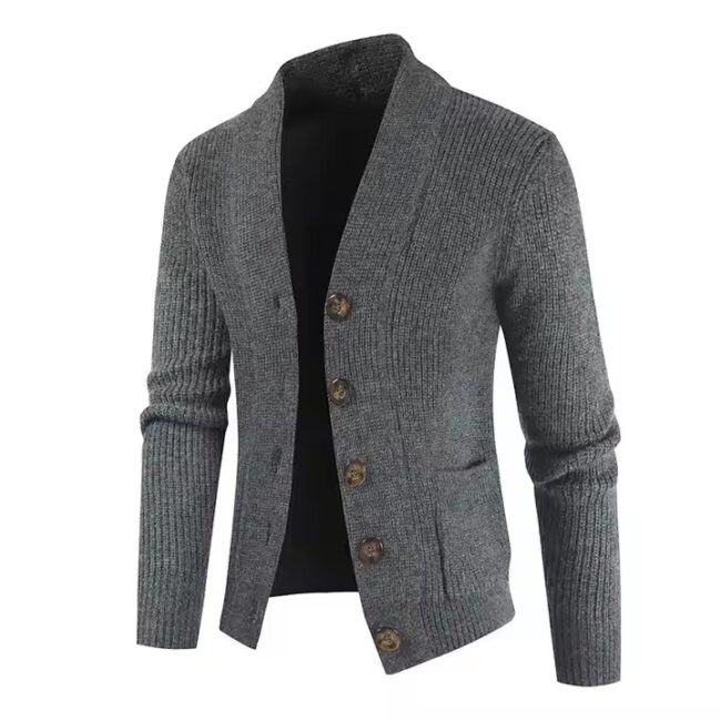 Men Sweater V-neck Knitted Cardigan Fit Warm Recycle Polyester Sweater - Image 2