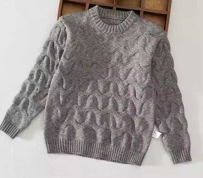 P18B119TR children's boy cotton o neck cable knit sweater - Image 2