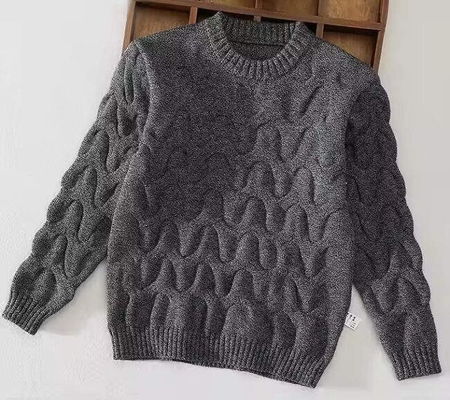 P18B119TR children's boy cotton o neck cable knit sweater - Image 4