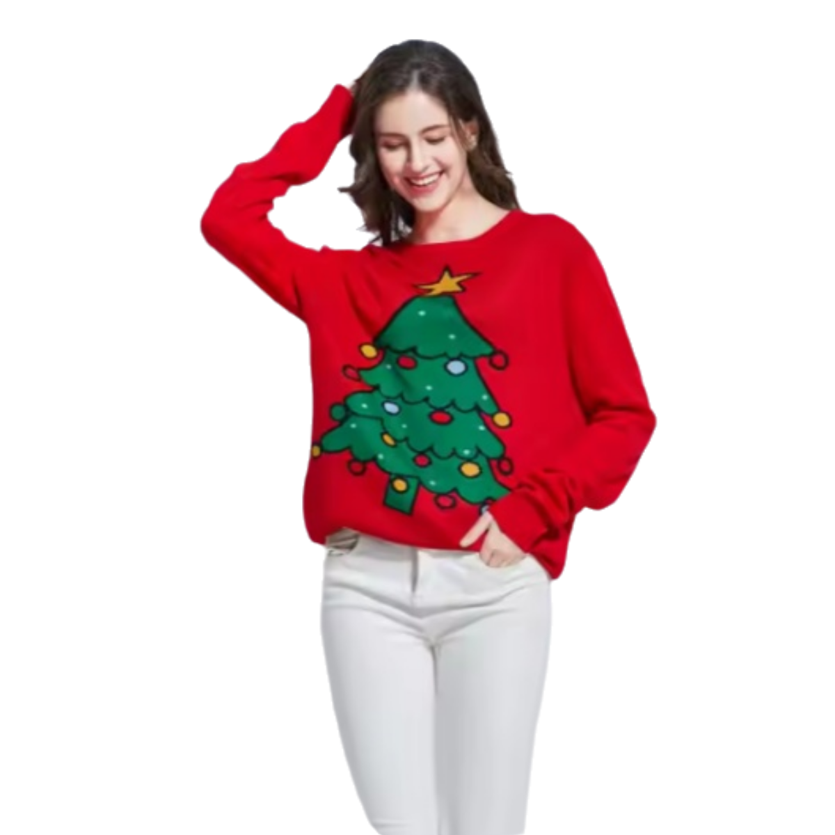 Team club player promotion theme motif jacquard unisex knitting Christmas tree red Xmas sweater