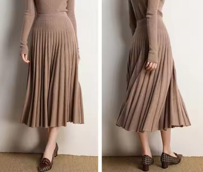 hot sell design knit cashmere wool skirt women dress pleated long skirt - Image 4