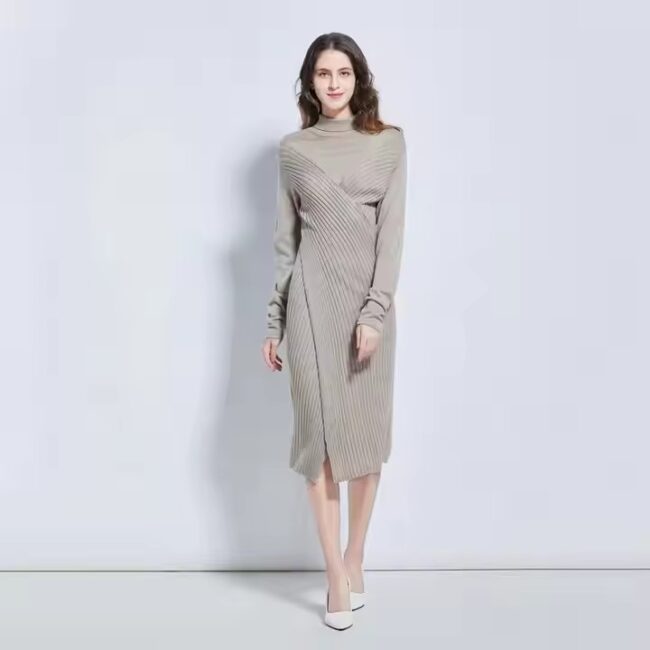 Elegant Knitted Dress Turtleneck Dress Sweater Women - Image 2