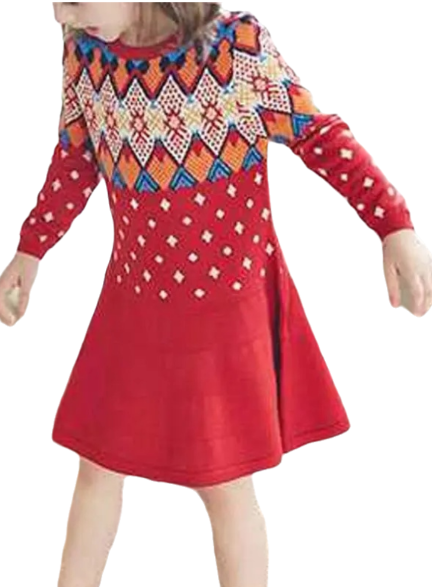 Wholesale Girls Autumn Winter Knitted Cotton Cashmere Smart Long Sleeve Christmas Knitted Dress