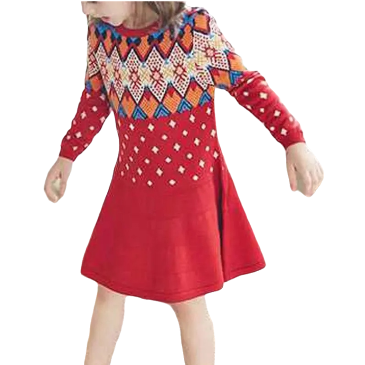 Wholesale Girls Autumn Winter Knitted Cotton Cashmere Smart Long Sleeve Christmas Knitted Dress